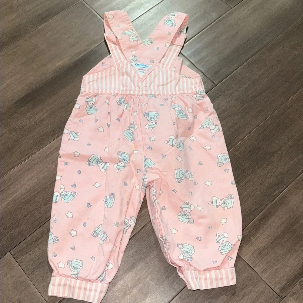 Vintage Osh Kosh B’gosh Pale Pink Bunny Pattern youth overalls SZ 24M